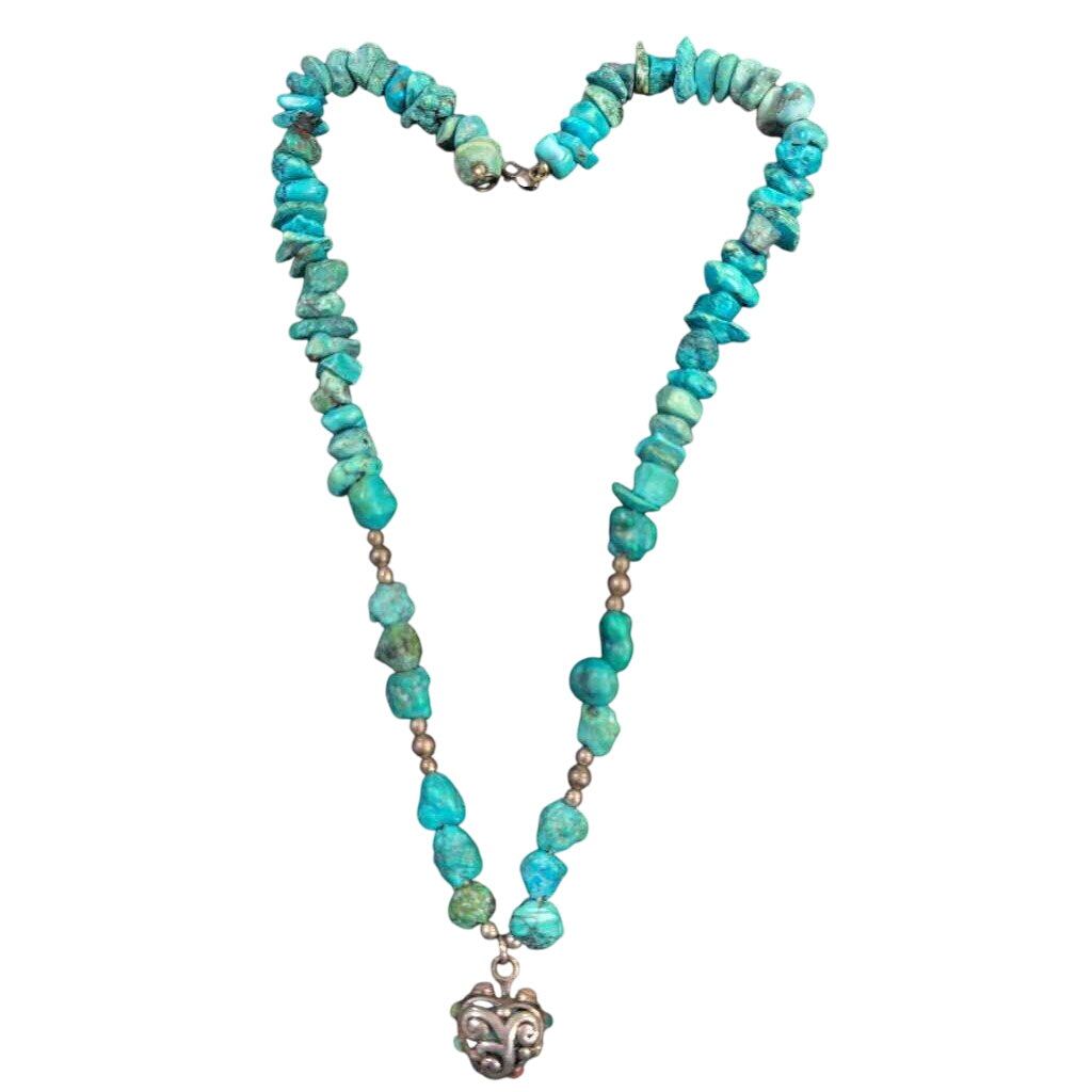 Turquoise & Siler w/Heart Necklace 16" by Miss Daisy's Consignment & Auction House