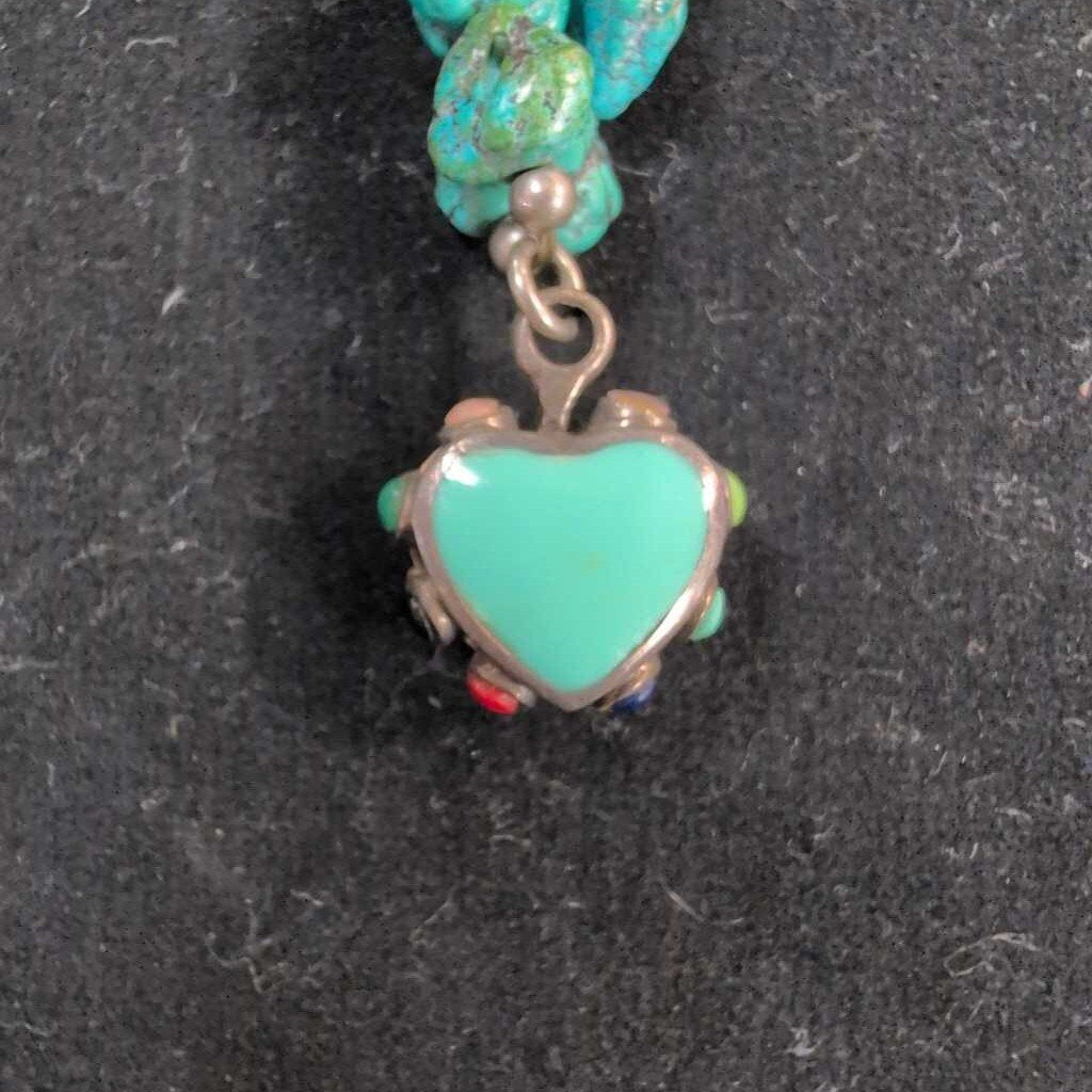 Turquoise & Siler w/Heart Necklace 16"