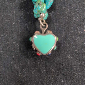 Turquoise & Siler w/Heart Necklace 16"