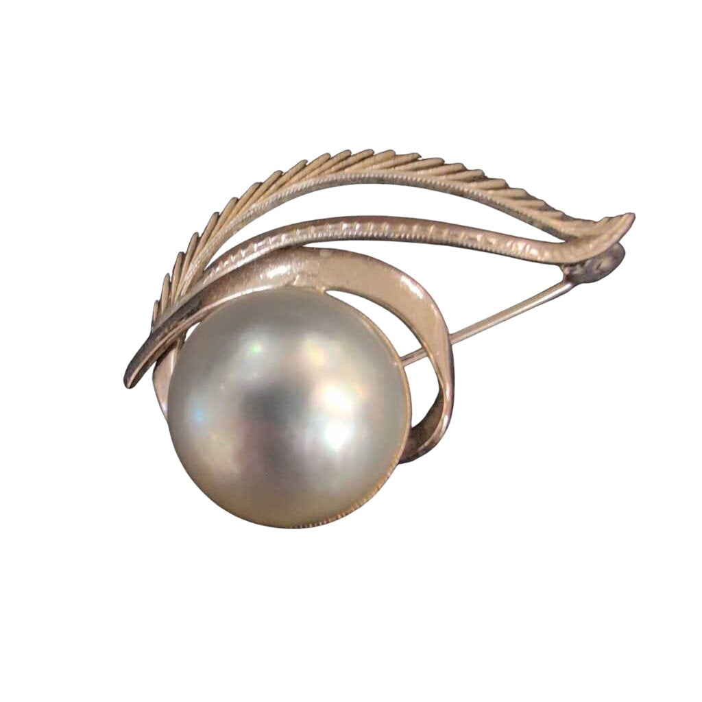 Silver Grey Pearl Feather Design Brooch by Miss Daisy's Consignment & Auction House
