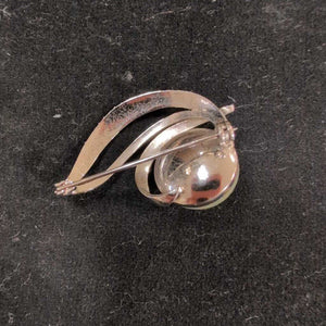 Silver Grey Pearl Feather Design Brooch