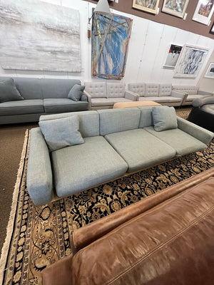 Flexform Soft Dream Sofa Topazio Blue Gray 9.5x3.5. Leather Trim Platform. Some damage to corner.