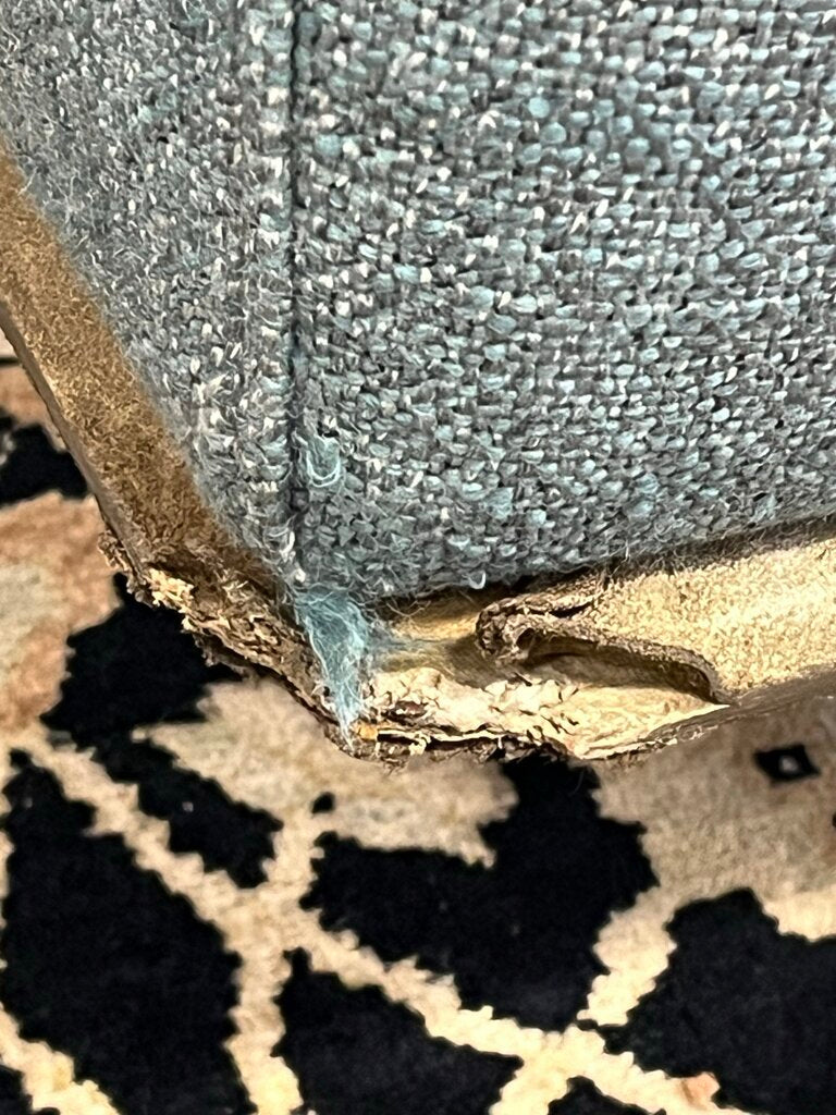Flexform Soft Dream Sofa Topazio Blue Gray 9.5x3.5. Leather Trim Platform. Some damage to corner.