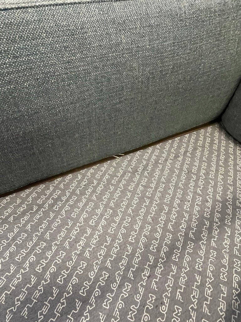 Flexform Soft Dream Sofa Topazio Blue Gray 9.5x3.5. Leather Trim Platform. Some damage to corner.