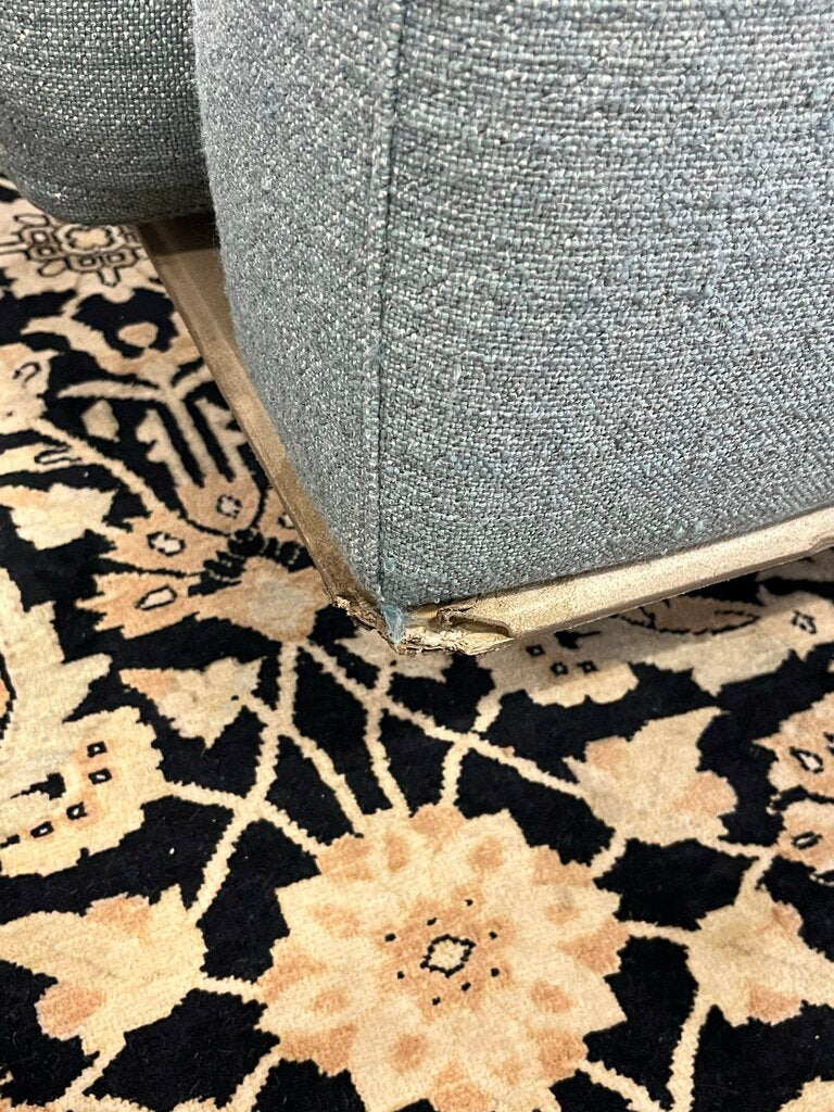 Flexform Soft Dream Sofa Topazio Blue Gray 9.5x3.5. Leather Trim Platform. Some damage to corner.