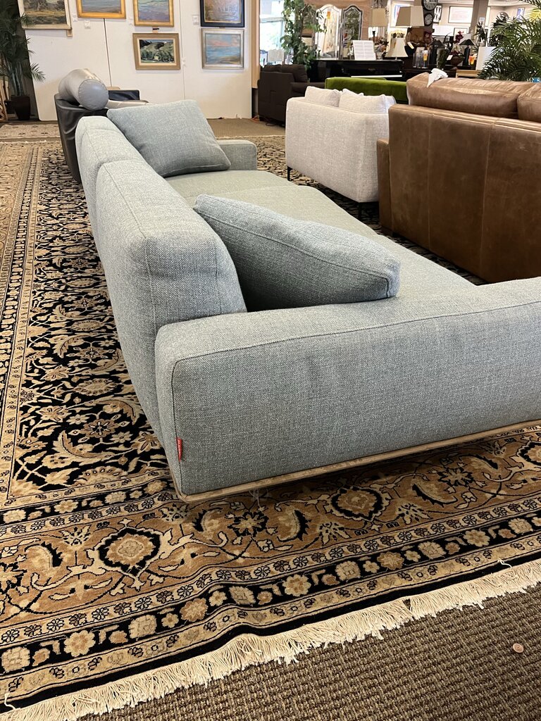 Flexform Soft Dream Sofa Topazio Blue Gray 9.5x3.5. Leather Trim Platform. Some damage to corner.