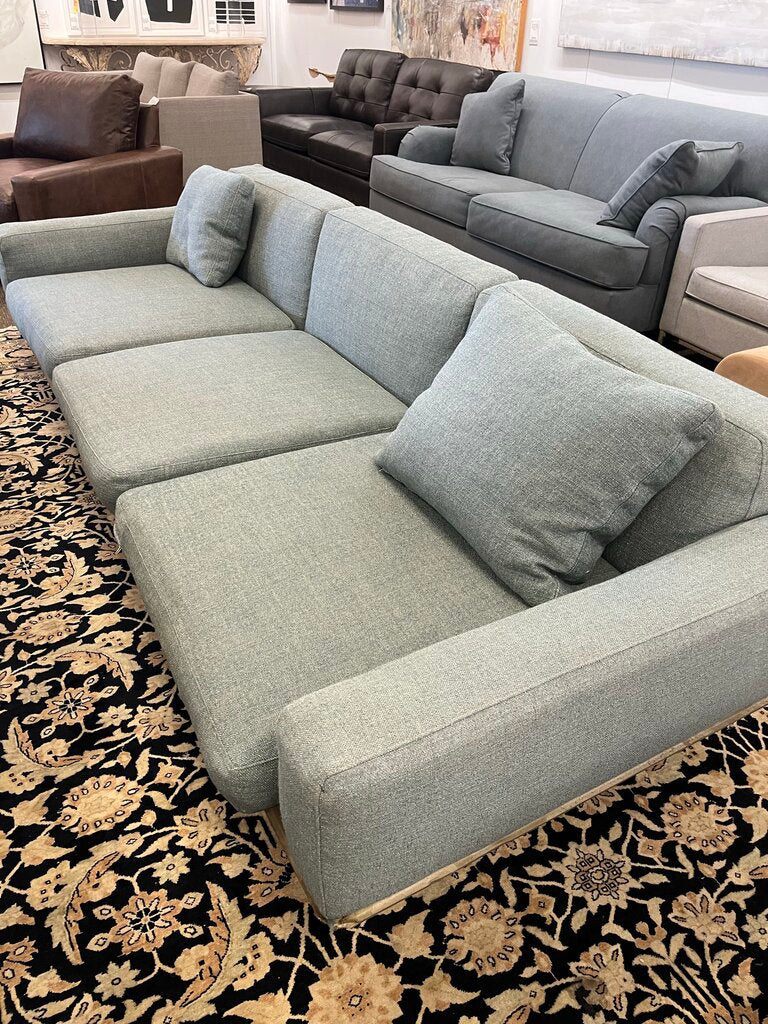 Flexform Soft Dream Sofa Topazio Blue Gray 9.5x3.5. Leather Trim Platform. Some damage to corner.