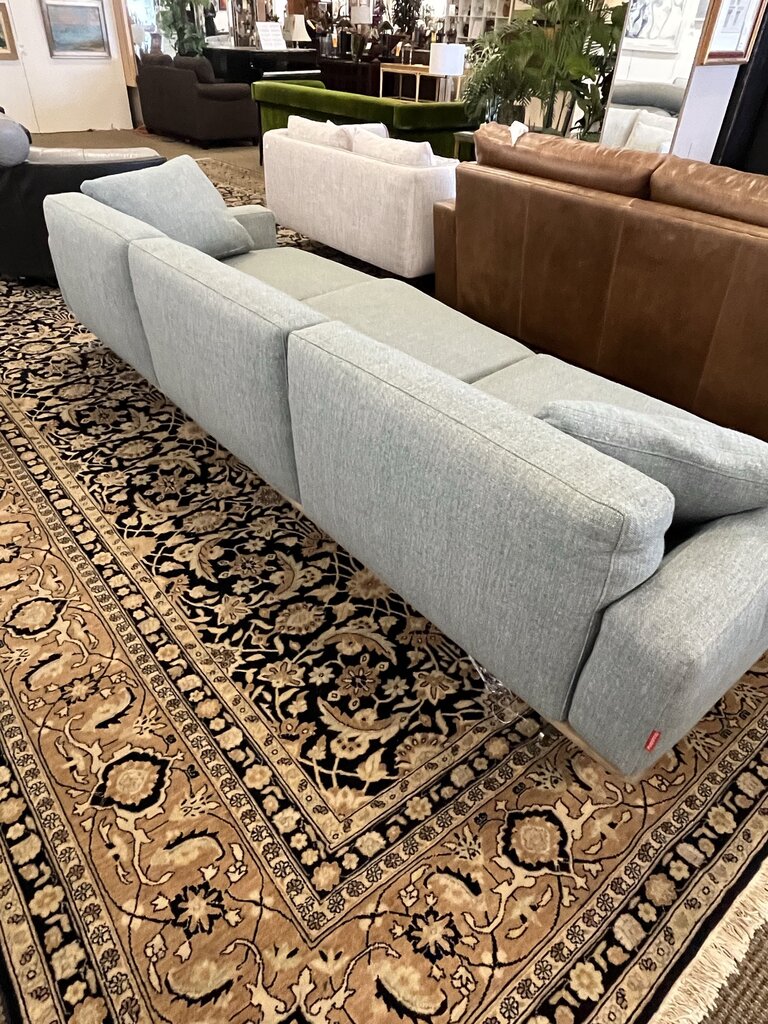 Flexform Soft Dream Sofa Topazio Blue Gray 9.5x3.5. Leather Trim Platform. Some damage to corner.
