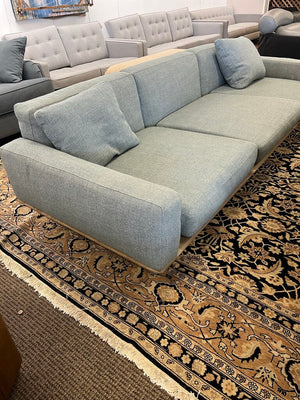 Flexform Soft Dream Sofa Topazio Blue Gray 9.5x3.5. Leather Trim Platform. Some damage to corner.
