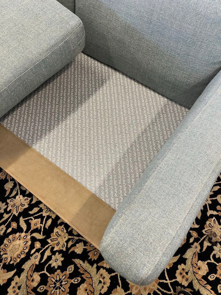 Flexform Soft Dream Sofa Topazio Blue Gray 9.5x3.5. Leather Trim Platform. Some damage to corner.