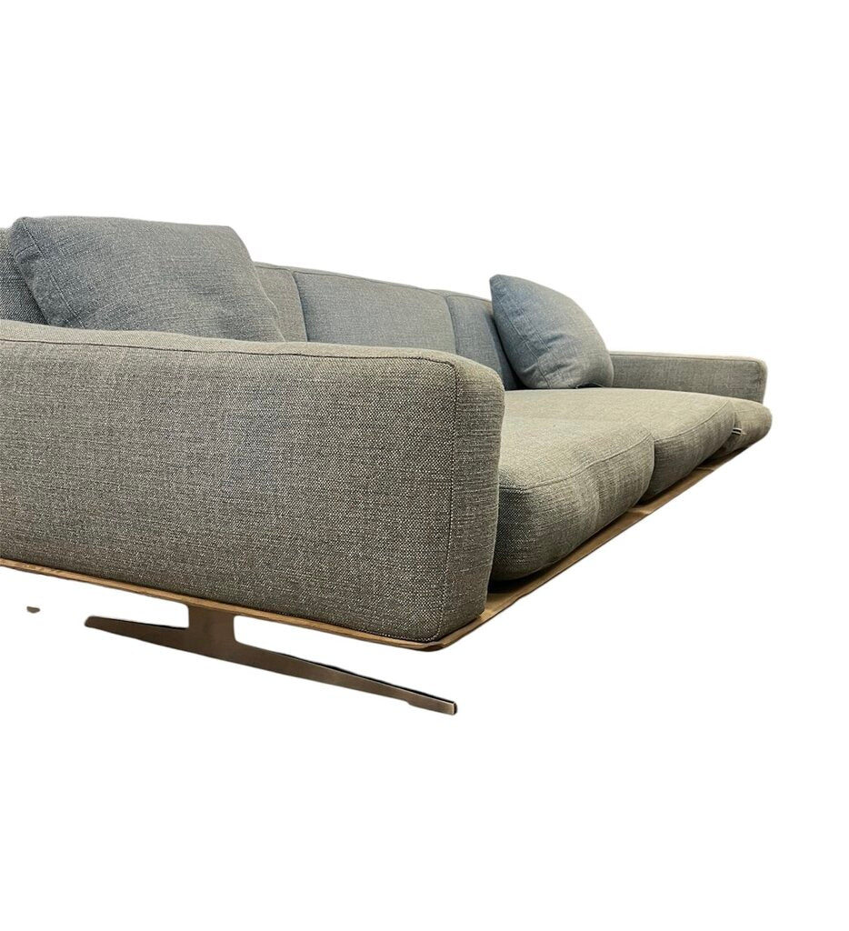 Flexform Soft Dream Sofa Topazio Blue Gray 9.5x3.5. Leather Trim Platform. Some damage to corner.
