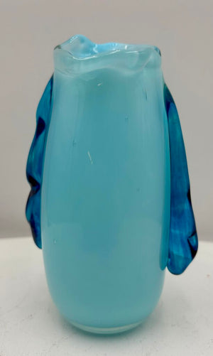 Murano Style Blown Glass Blue Bud Vase 6.6" Signed Bottom