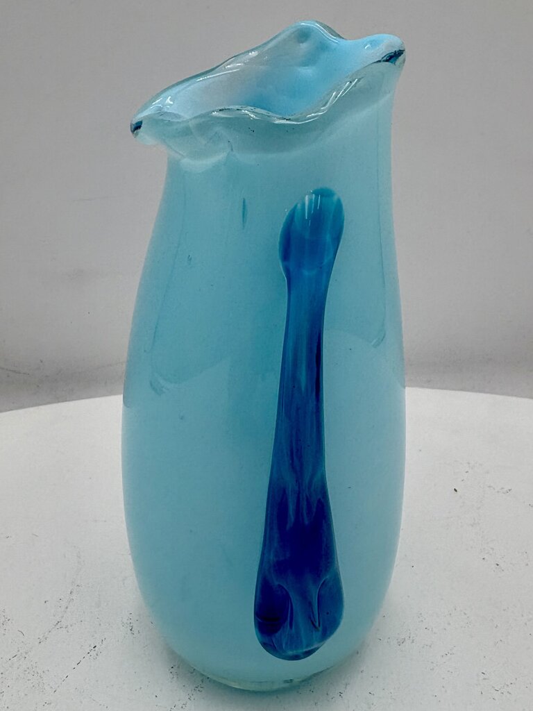 Murano Style Blown Glass Blue Bud Vase 6.6" Signed Bottom