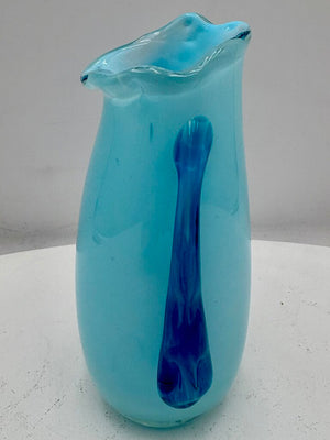 Murano Style Blown Glass Blue Bud Vase 6.6" Signed Bottom