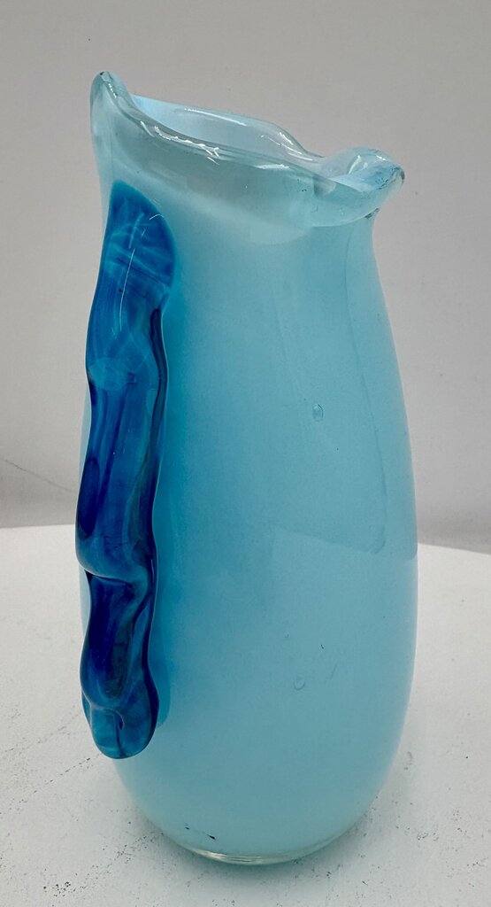 Murano Style Blown Glass Blue Bud Vase 6.6" Signed Bottom