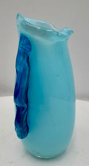 Murano Style Blown Glass Blue Bud Vase 6.6" Signed Bottom