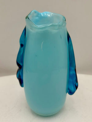 Murano Style Blown Glass Blue Bud Vase 6.6" Signed Bottom
