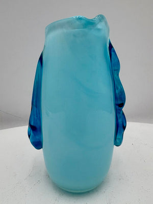 Murano Style Blown Glass Blue Bud Vase 6.6" Signed Bottom