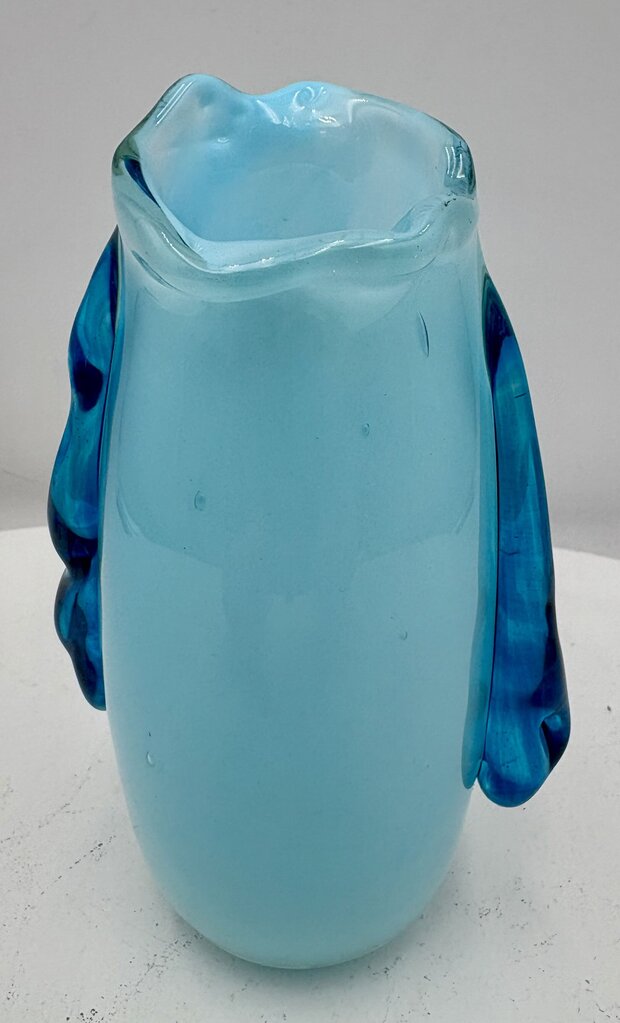 Murano Style Blown Glass Blue Bud Vase 6.6" Signed Bottom