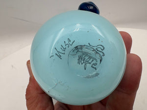 Murano Style Blown Glass Blue Bud Vase 6.6" Signed Bottom