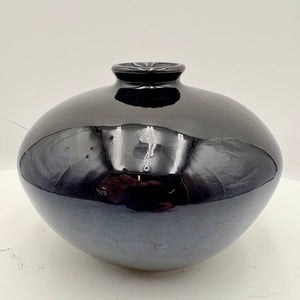 Hand Made Dark Blue Pottery Narrow Mouth Vase 5.25"