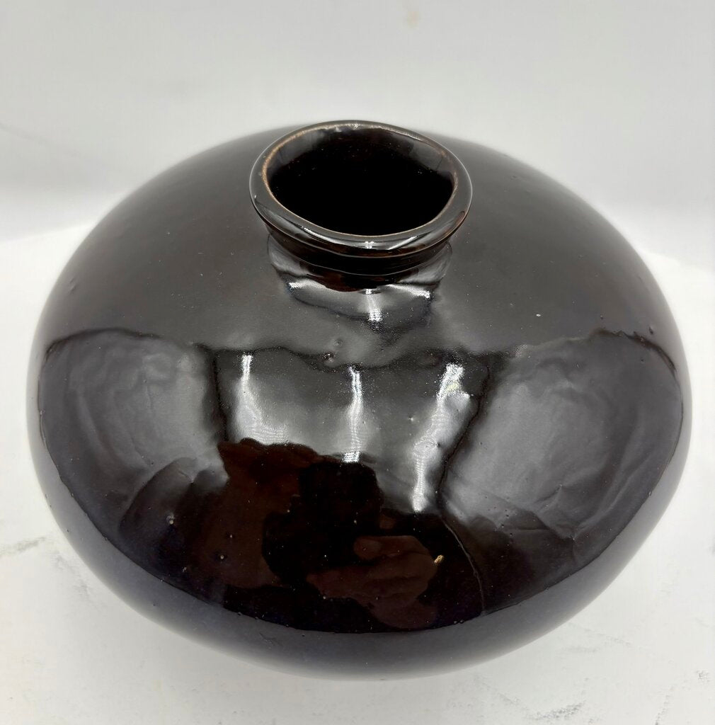 Hand Made Dark Blue Pottery Narrow Mouth Vase 5.25"