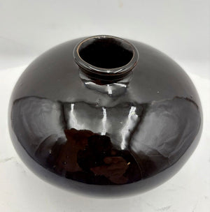 Hand Made Dark Blue Pottery Narrow Mouth Vase 5.25"