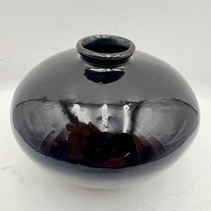 Hand Made Dark Blue Pottery Narrow Mouth Vase 5.25"