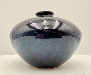 Hand Made Dark Blue Pottery Narrow Mouth Vase 5.25"