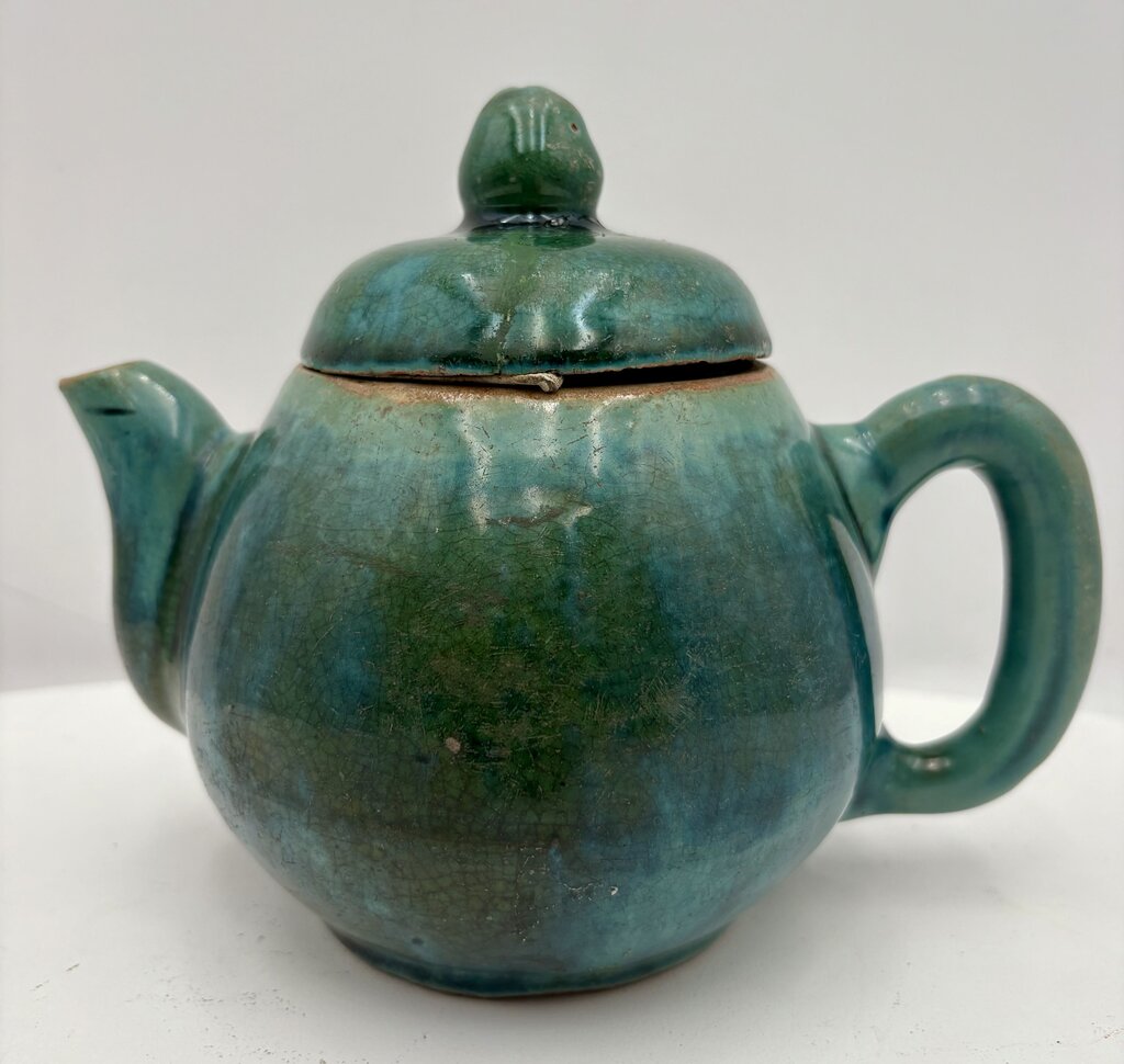 Dark Green Hand Made Pottery Lidded Teapot 3 Cup (2Pcs)