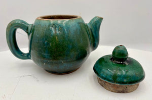 Dark Green Hand Made Pottery Lidded Teapot 3 Cup (2Pcs)