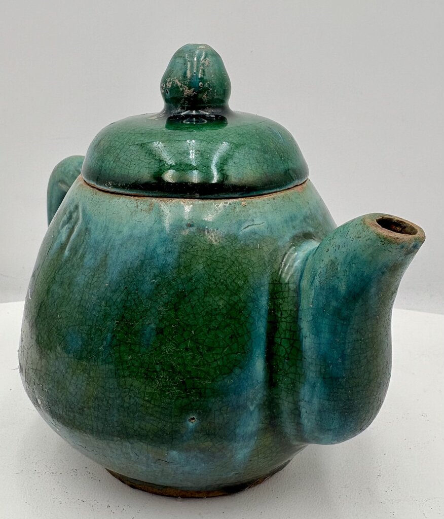 Dark Green Hand Made Pottery Lidded Teapot 3 Cup (2Pcs)