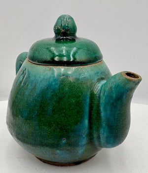 Dark Green Hand Made Pottery Lidded Teapot 3 Cup (2Pcs)