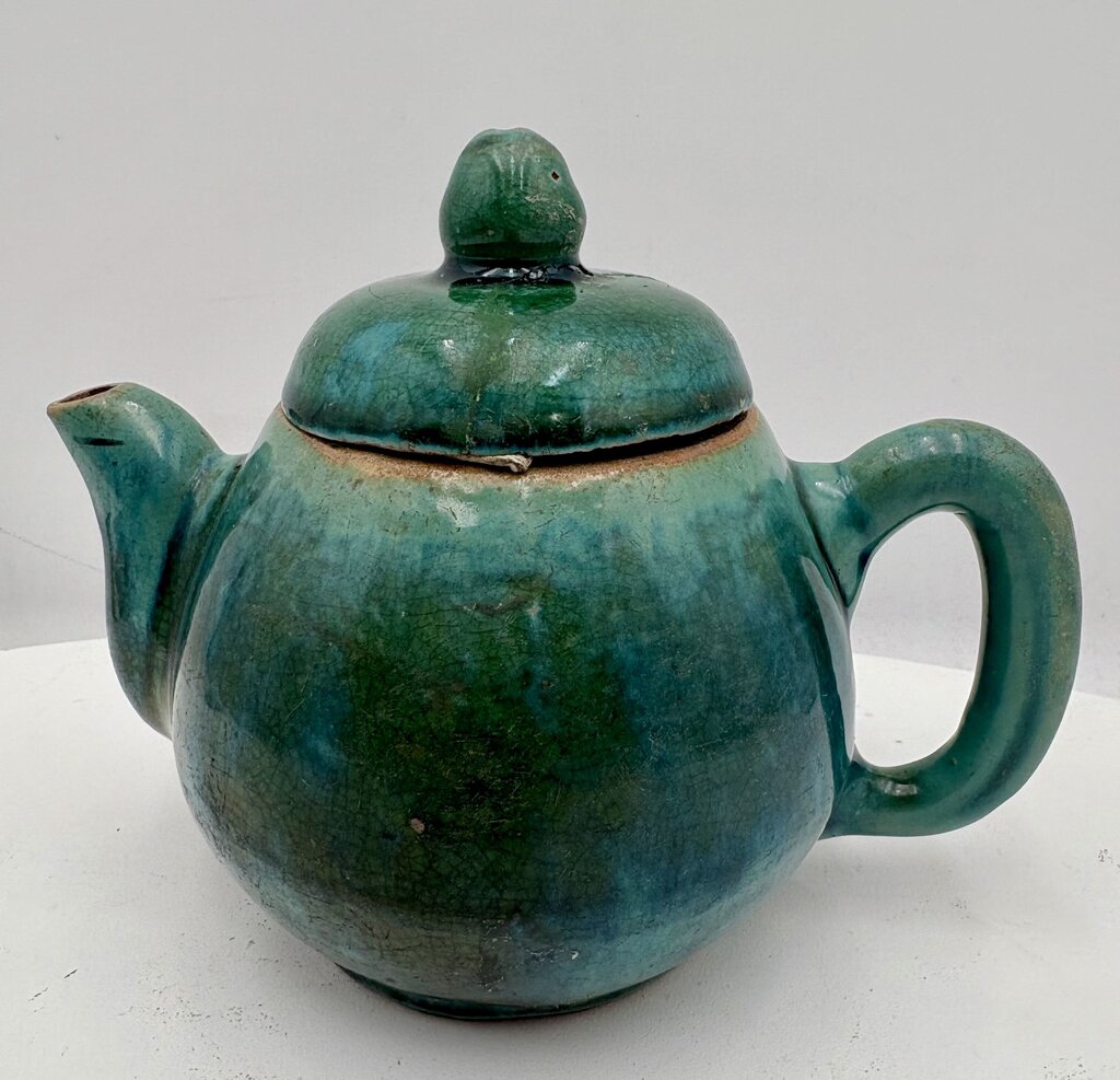 Dark Green Hand Made Pottery Lidded Teapot 3 Cup (2Pcs)