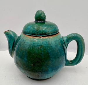 Dark Green Hand Made Pottery Lidded Teapot 3 Cup (2Pcs)