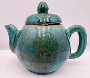 Dark Green Hand Made Pottery Lidded Teapot 3 Cup (2Pcs)