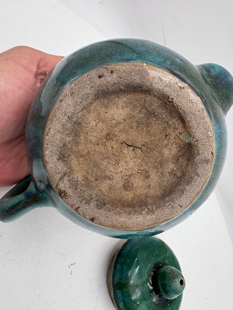 Dark Green Hand Made Pottery Lidded Teapot 3 Cup (2Pcs)