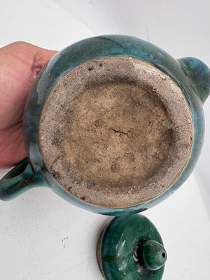 Dark Green Hand Made Pottery Lidded Teapot 3 Cup (2Pcs)