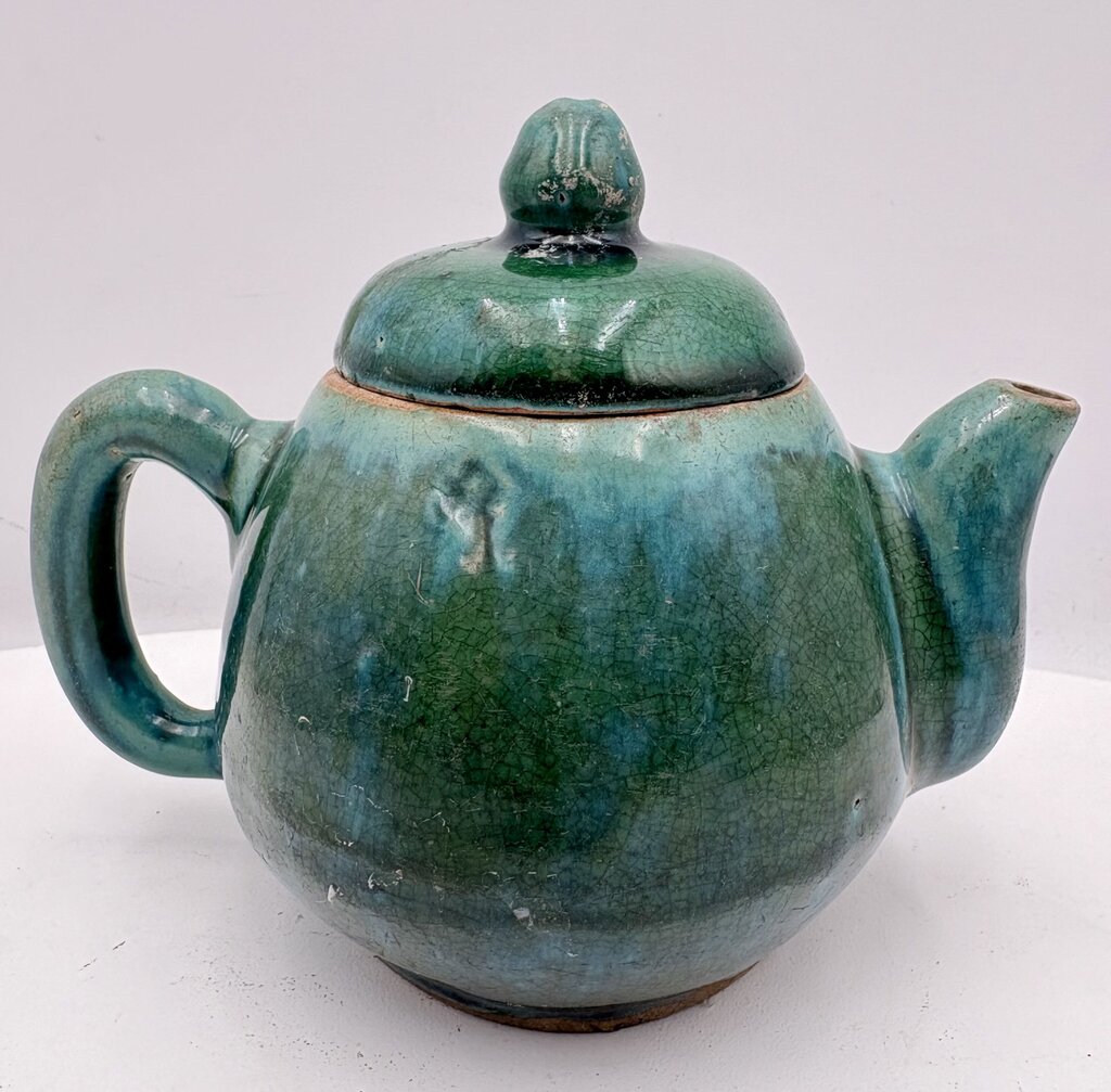 Dark Green Hand Made Pottery Lidded Teapot 3 Cup (2Pcs)