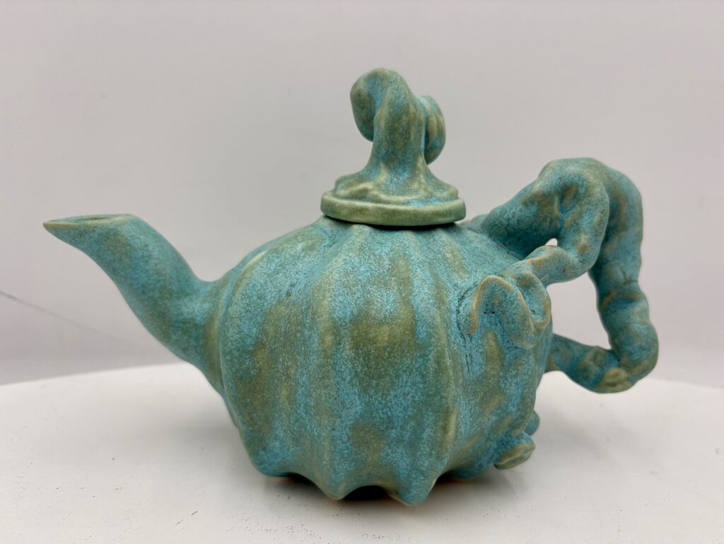 Cindy Teyro Ceramic Pumpkin Lidded Teapot Signed (Rare Piece)