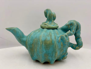 Cindy Teyro Ceramic Pumpkin Lidded Teapot Signed (Rare Piece)
