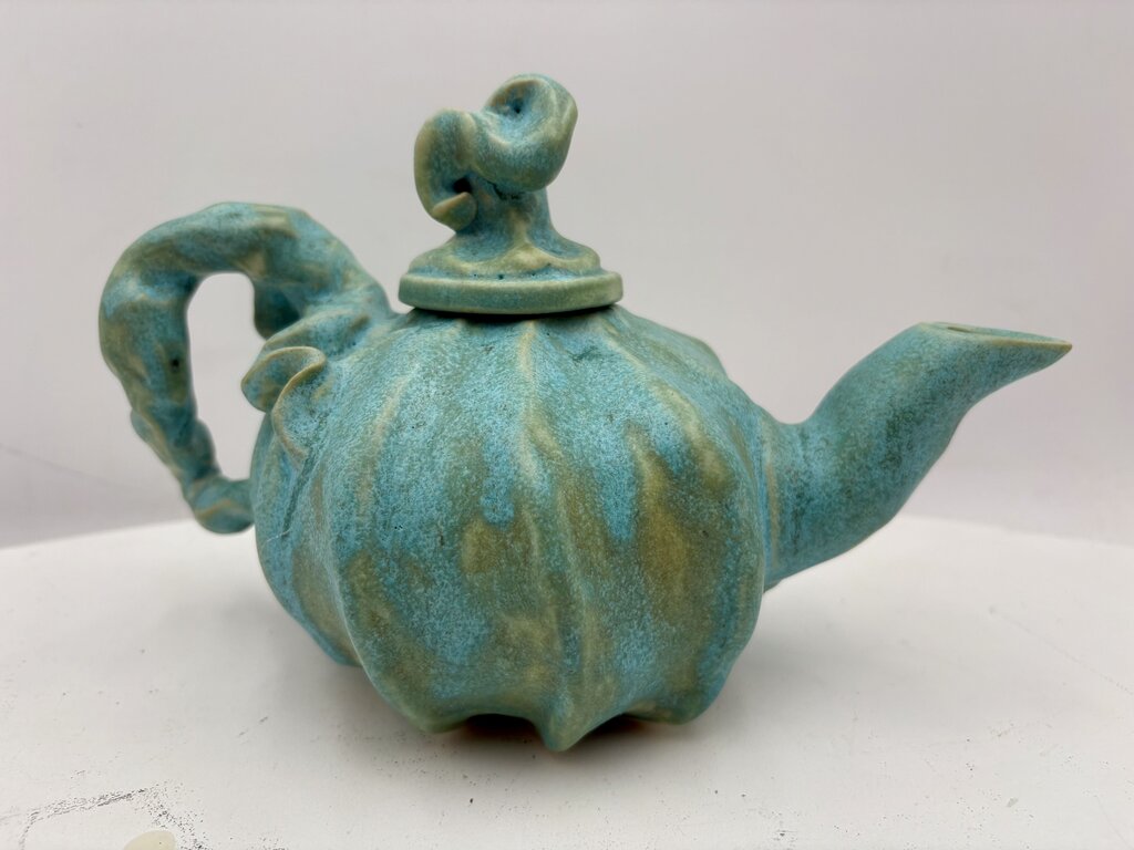 Cindy Teyro Ceramic Pumpkin Lidded Teapot Signed (Rare Piece)