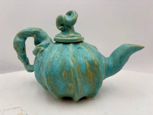 Cindy Teyro Ceramic Pumpkin Lidded Teapot Signed (Rare Piece)