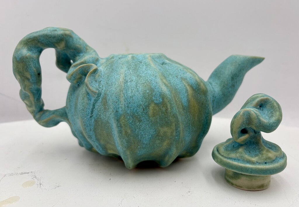 Cindy Teyro Ceramic Pumpkin Lidded Teapot Signed (Rare Piece)