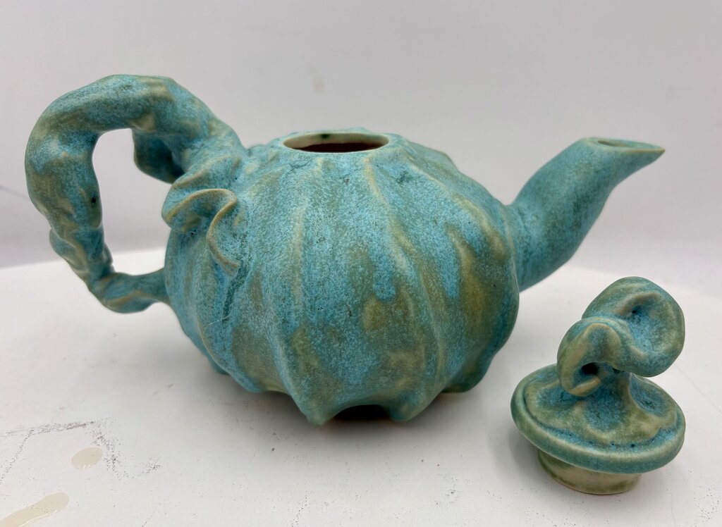 Cindy Teyro Ceramic Pumpkin Lidded Teapot Signed (Rare Piece)