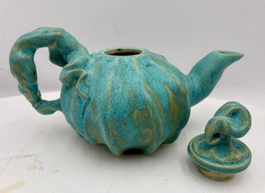 Cindy Teyro Ceramic Pumpkin Lidded Teapot Signed (Rare Piece)