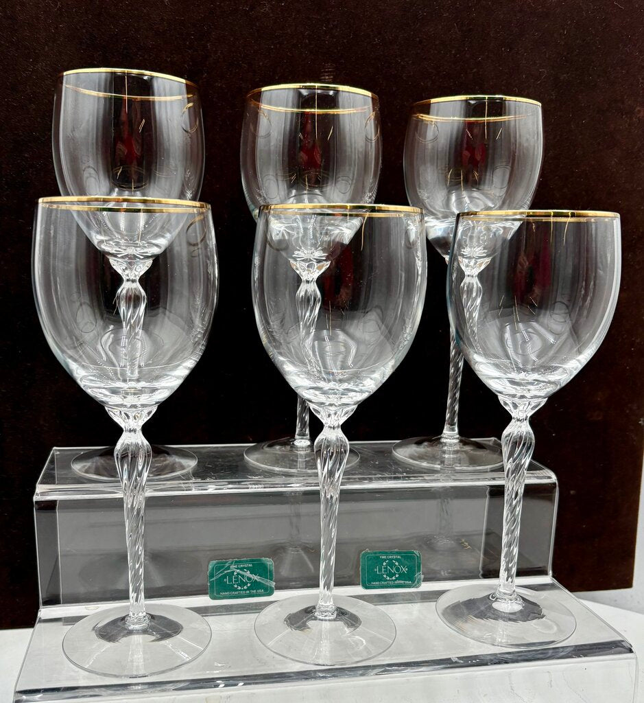 Lenox Monroe Gold Trim Crystal Water Goblets 8.5" (6Pcs)