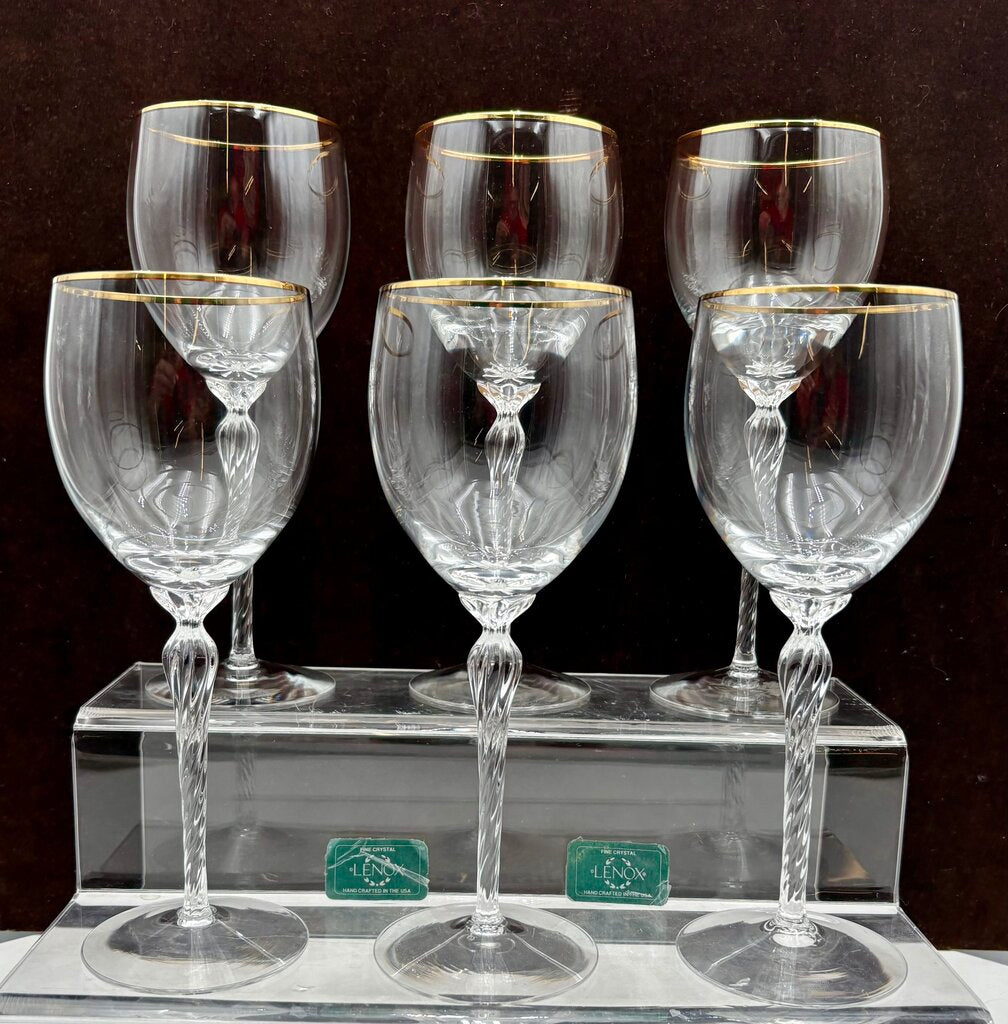 Lenox Monroe Gold Trim Crystal Water Goblets 8.5" (6Pcs)