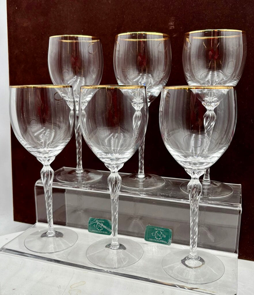 Lenox Monroe Gold Trim Crystal Water Goblets 8.5" (6Pcs)
