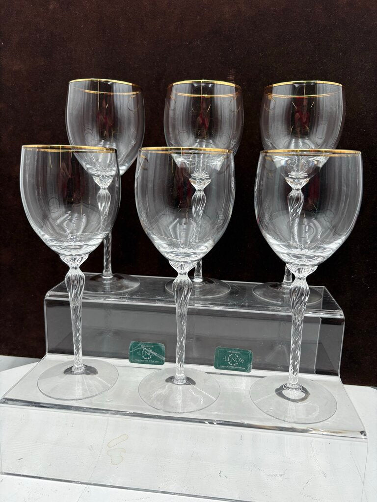 Lenox Monroe Gold Trim Crystal Water Goblets 8.5" (6Pcs)